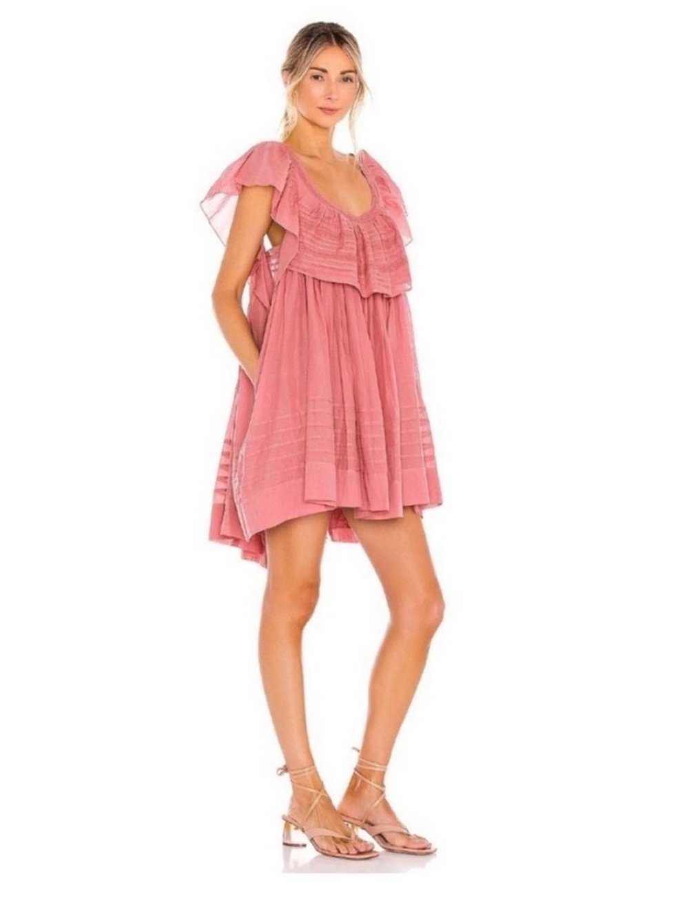 Free People Hailey Babydoll Ruffle Mini Dress w/ Open Back & Flounce Bodice - Picture 3 of 9